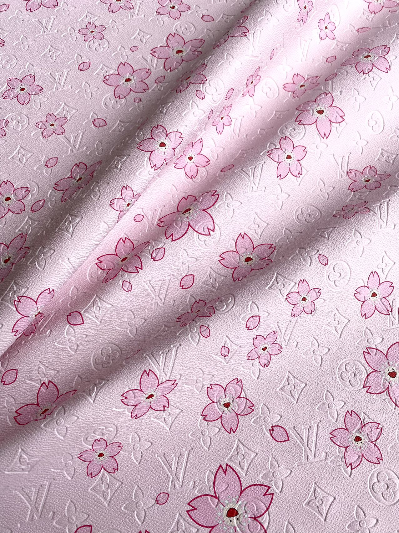 Pink Cherry LV Takashi Murakami Embossed Designer Leather Fabric