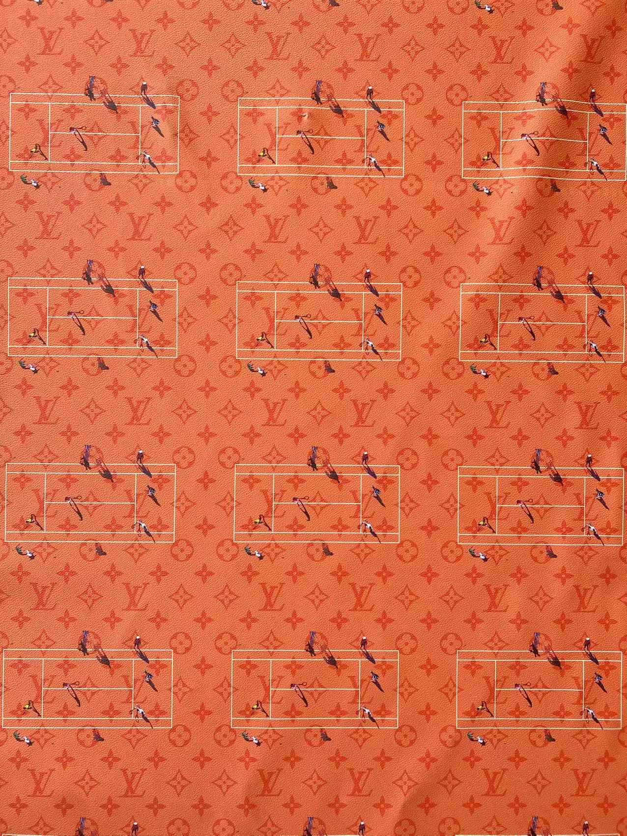 Orange Louis Vuitton Designer Fabric Tennis Logo Car Interior