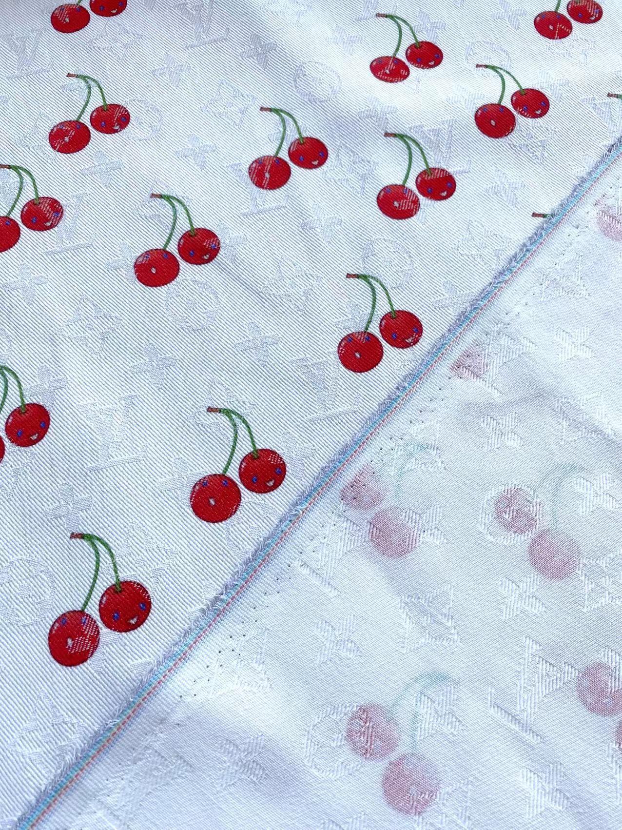 White Denim Designer Fabric Louis Vuitton MURAKAMI Cherry