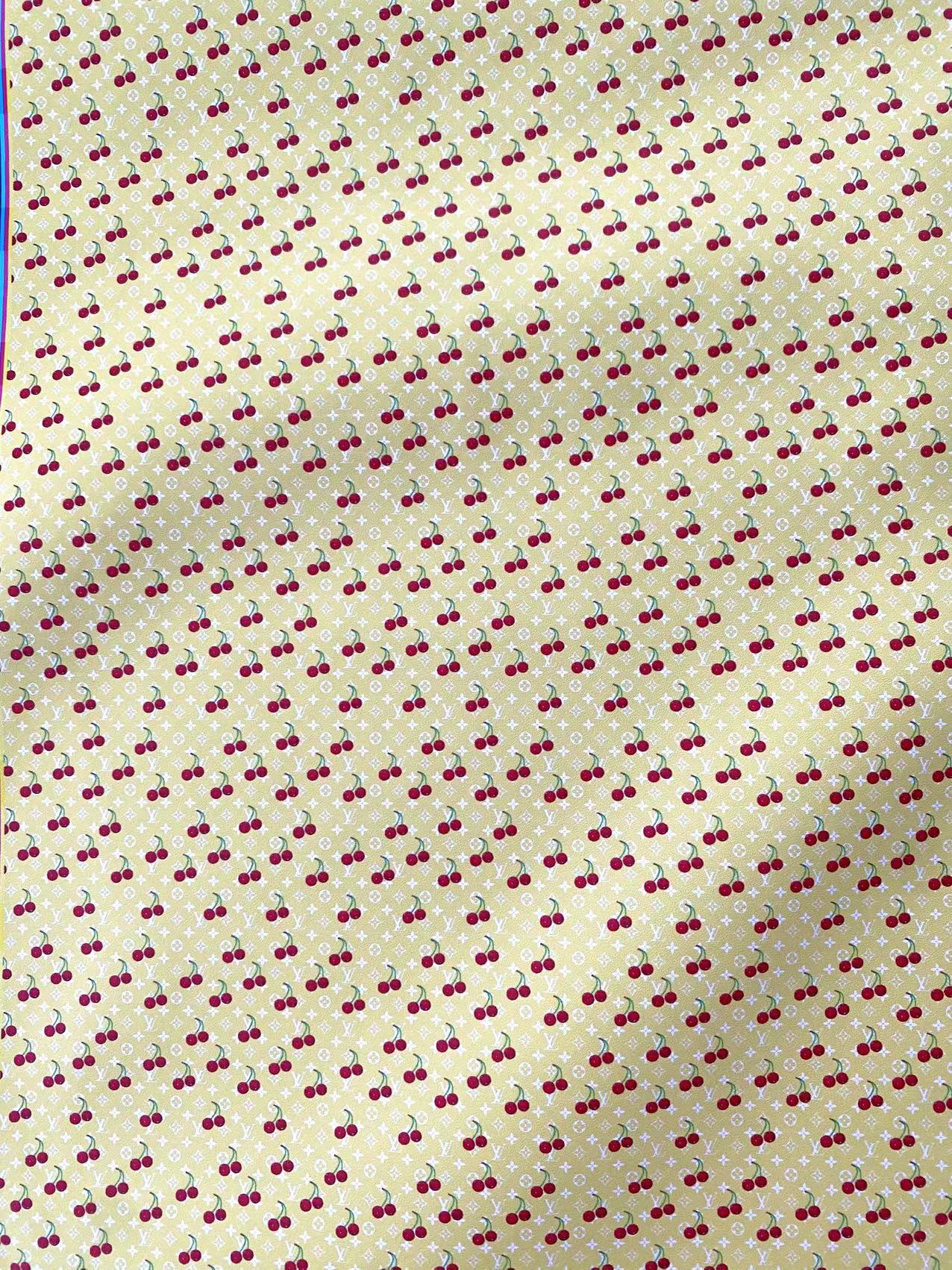Mini Cherry LV Leather Vinyl Fabric for Doll Making Cloth