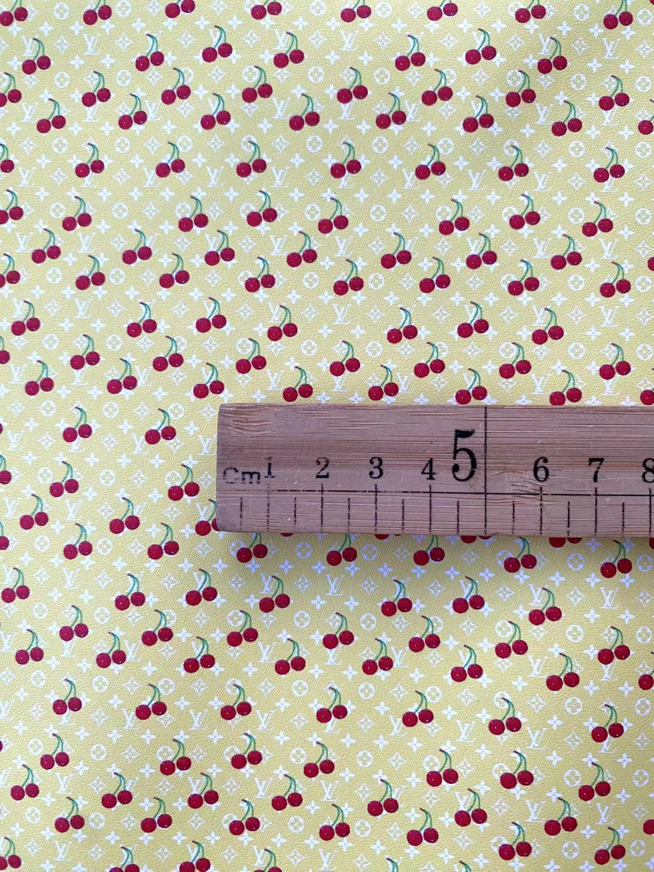 Mini Cherry LV Leather Vinyl Fabric for Doll Making Cloth