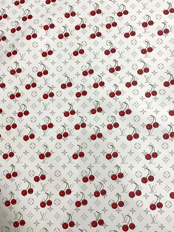 White Grey Cherry Takashi Murakami LV Leather Designer Fabric