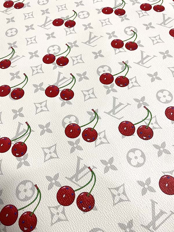 White Grey Cherry Takashi Murakami LV Leather Designer Fabric