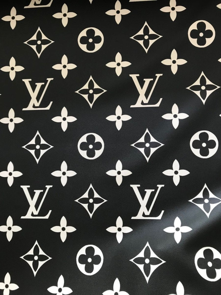 Big Letter Black Base Cream Letter LV Leather Fabric for Bag - mingfabricstore