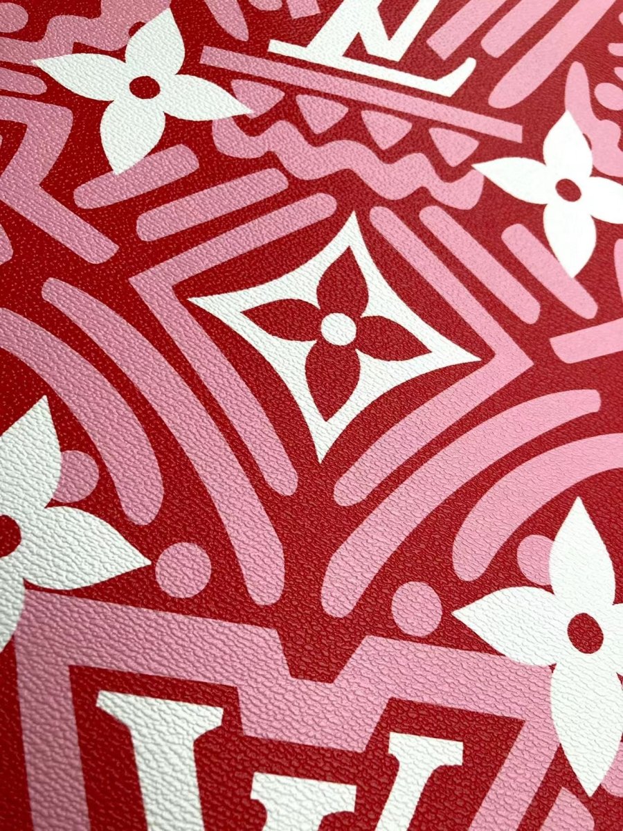 Big Letter Red White LV Leather Material for Custom Handcrafted - mingfabricstore