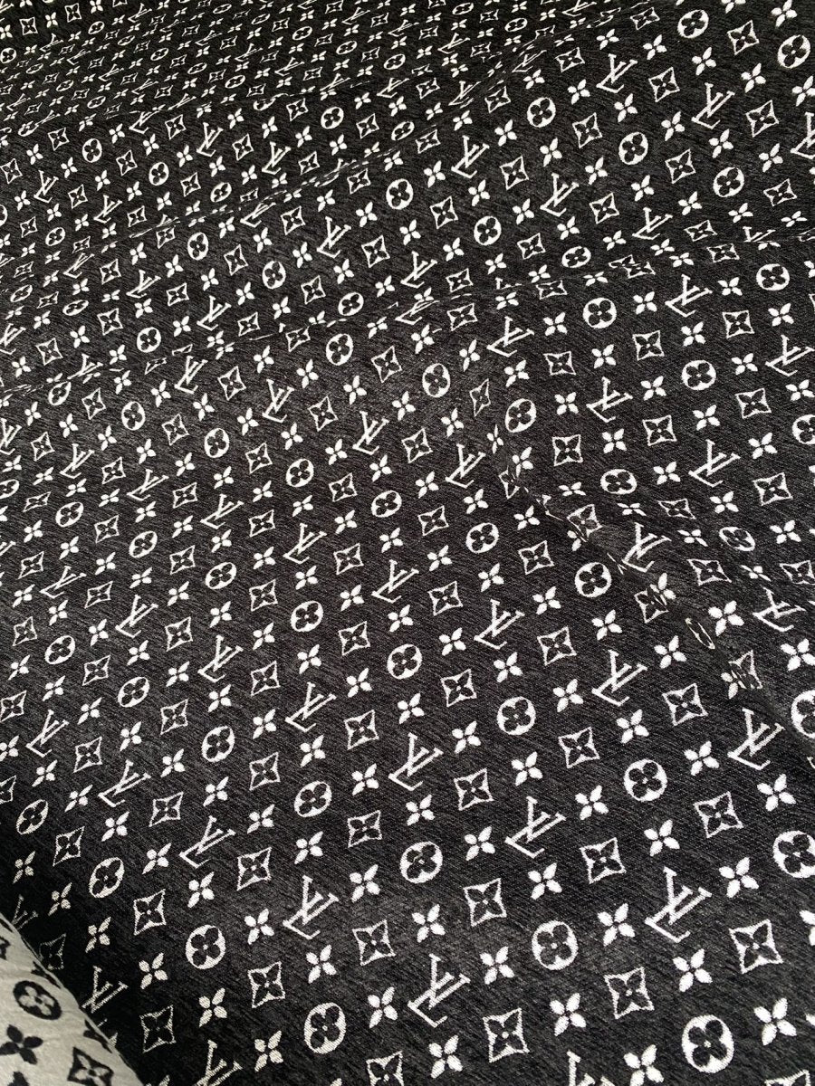 Black Chenille LV Fabric Louis Vuitton Designer Furniture Fabric for Handmade DIY Sewing - mingfabricstore