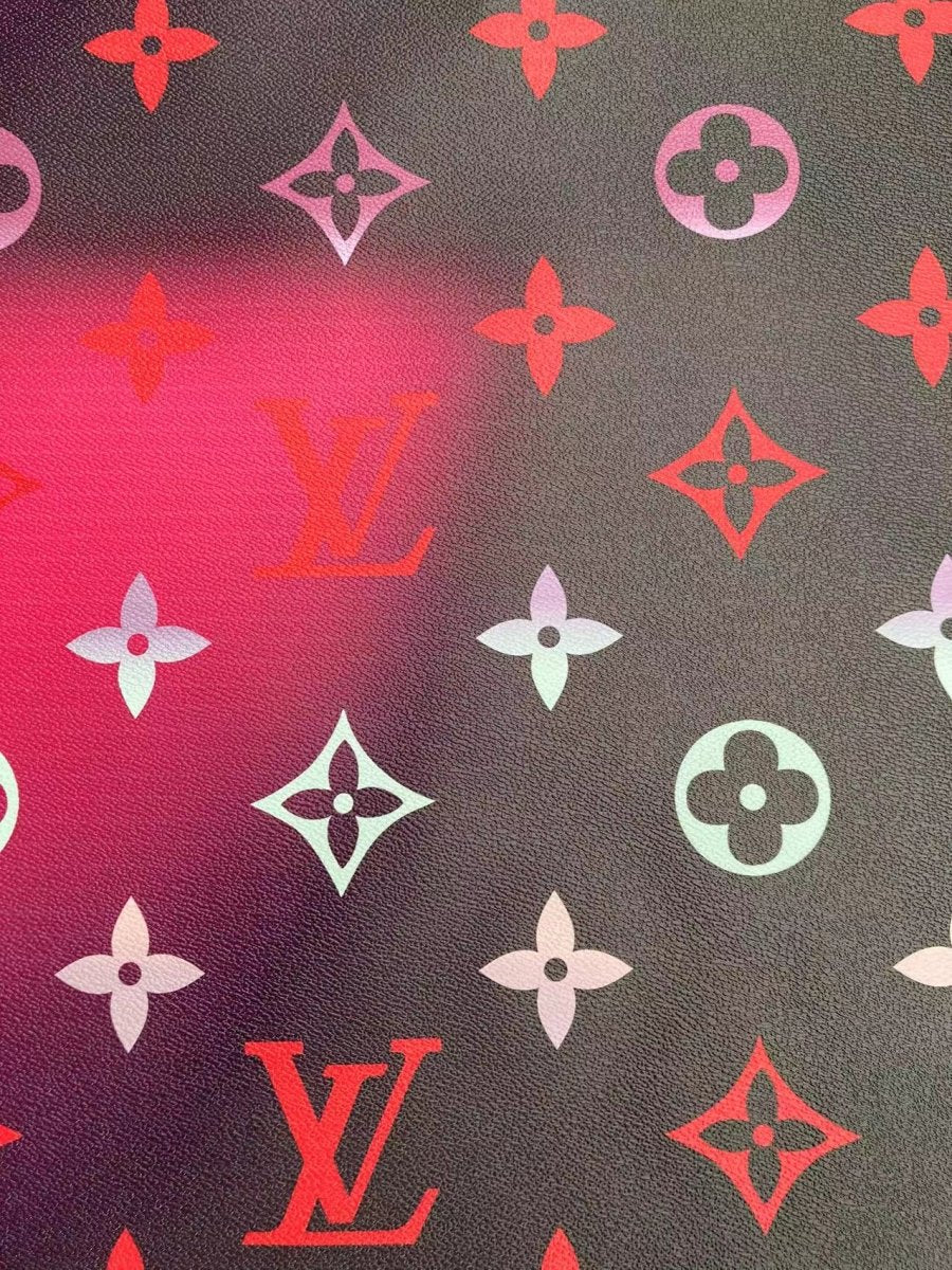Black Colorful Lv By the Pool Faux Leather Vinyl Designer Fabric for Custom - mingfabricstore