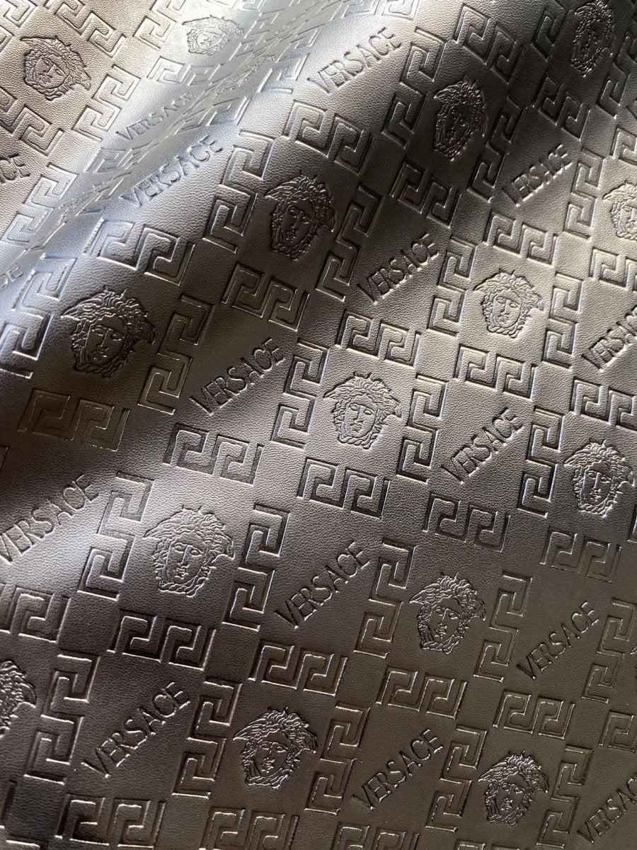 Black Embossed Versace Upholstery Leather for Car interior Sneakers - mingfabricstore