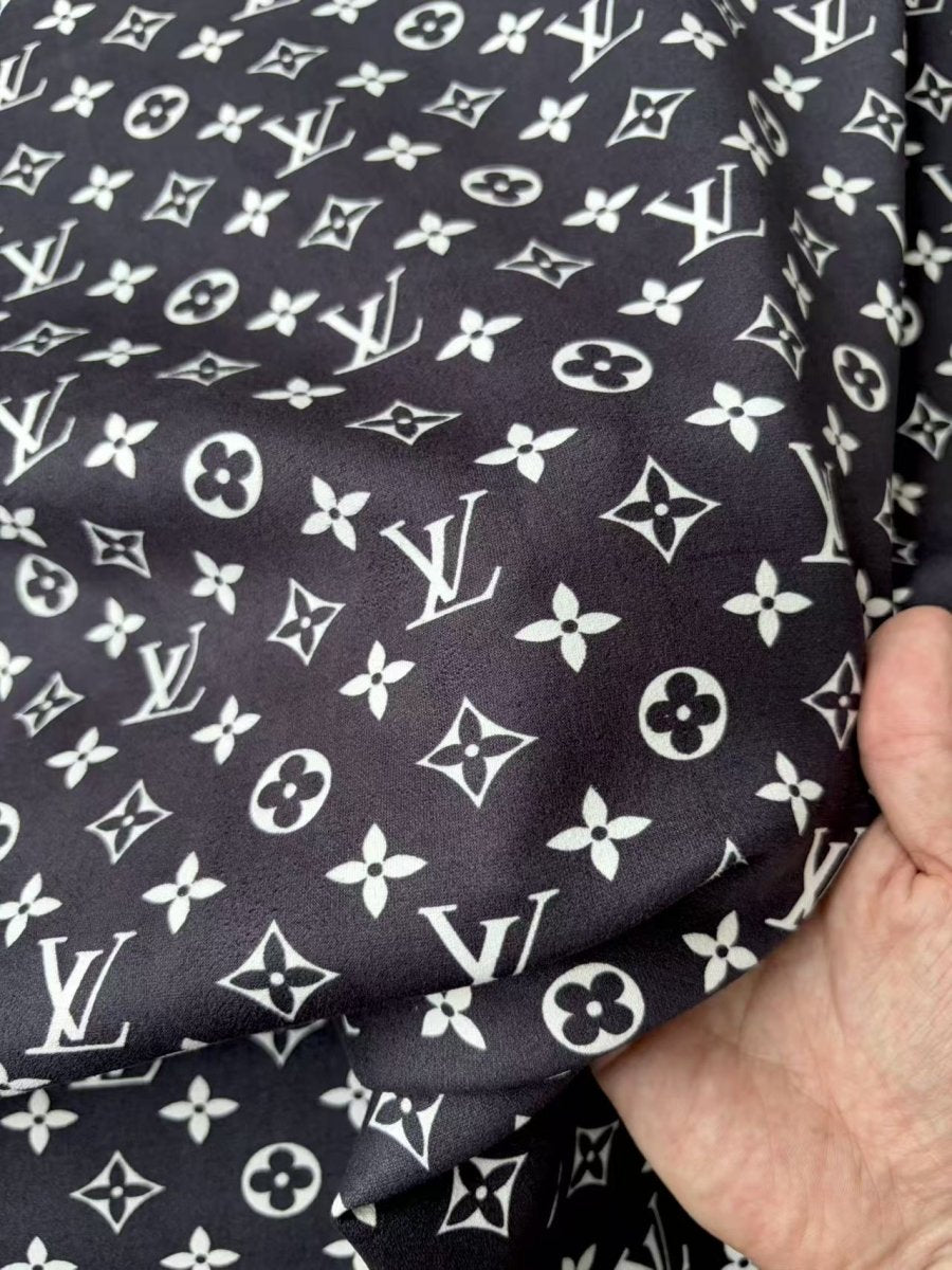 Black LV Stretchy Fabric Speaker Pod Cover Suede Fabric - mingfabricstore