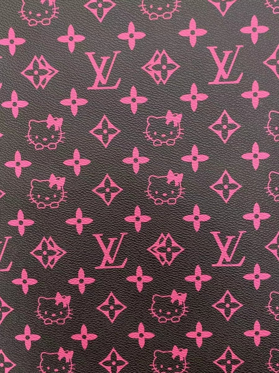 Black Pink Hello Kitty Vinyl Faux Leather Fabric for Handmade DIY Crafts Sneakers Nail Panel - mingfabricstore
