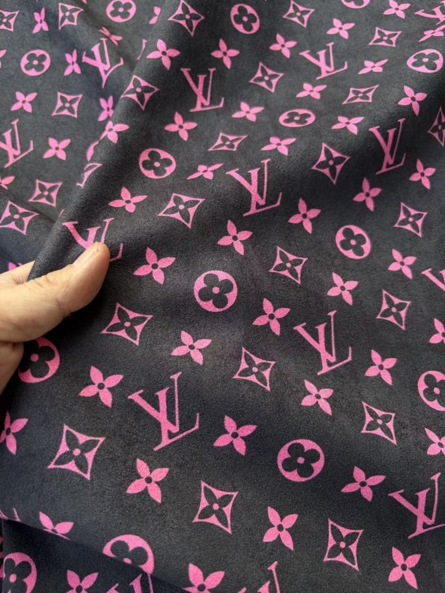Black Pink Louis Vuitton Suede Stretchy Car Headliner DIY Upholstery Fabric - mingfabricstore