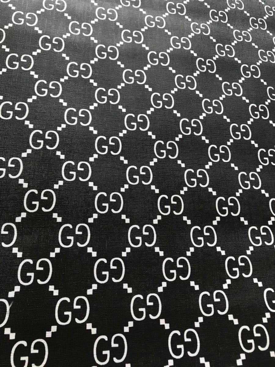 Black White Gucci Wallet Faux Custom Leather Vinyl Designer Fabric - mingfabricstore