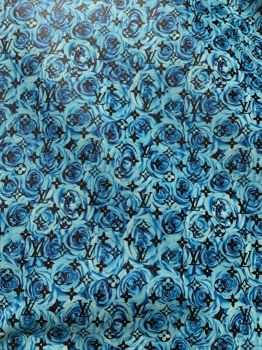 Blue Rose LV Faux Leather Fabric for Custom Handmade Fabric - mingfabricstore