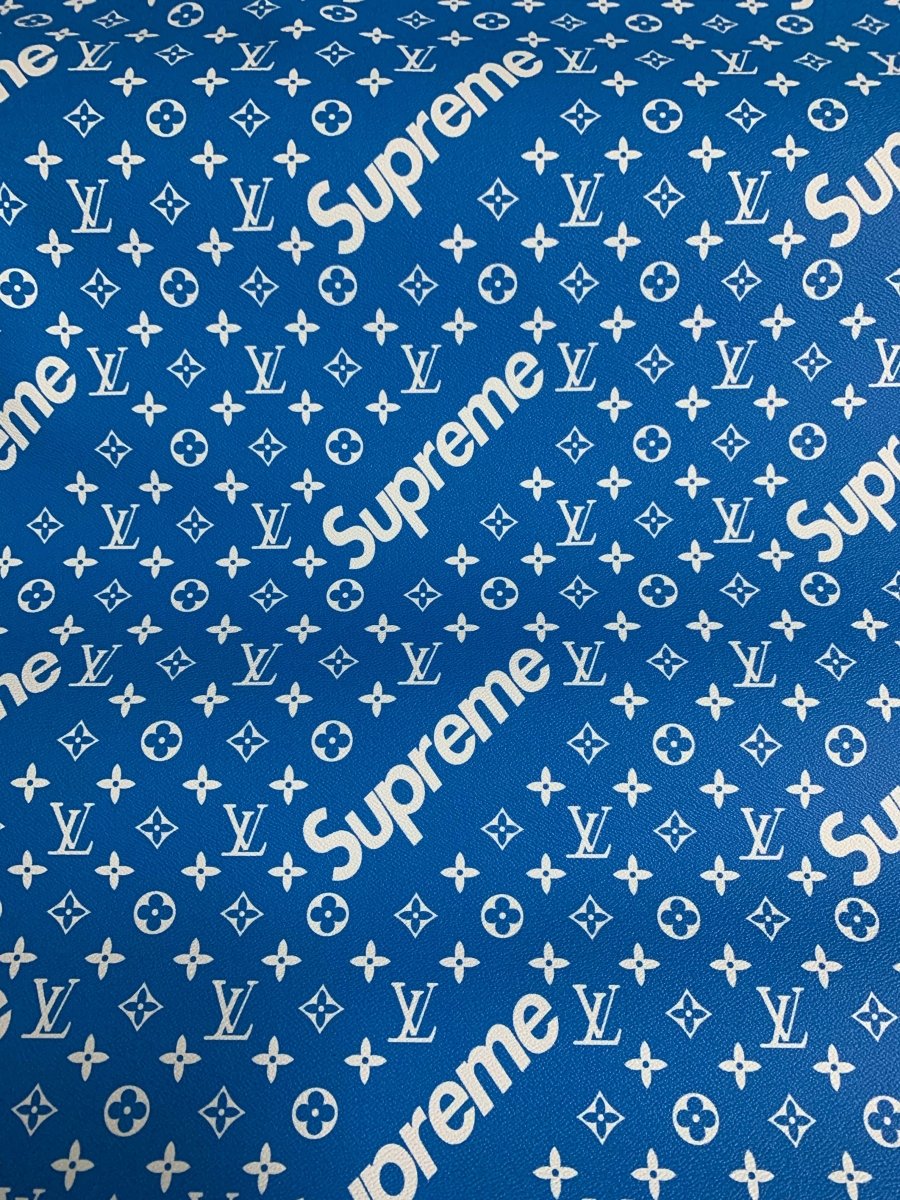 Blue Supreme Faux Leather Fabric for Fashion Custom Sneakers Car Upholstery - mingfabricstore