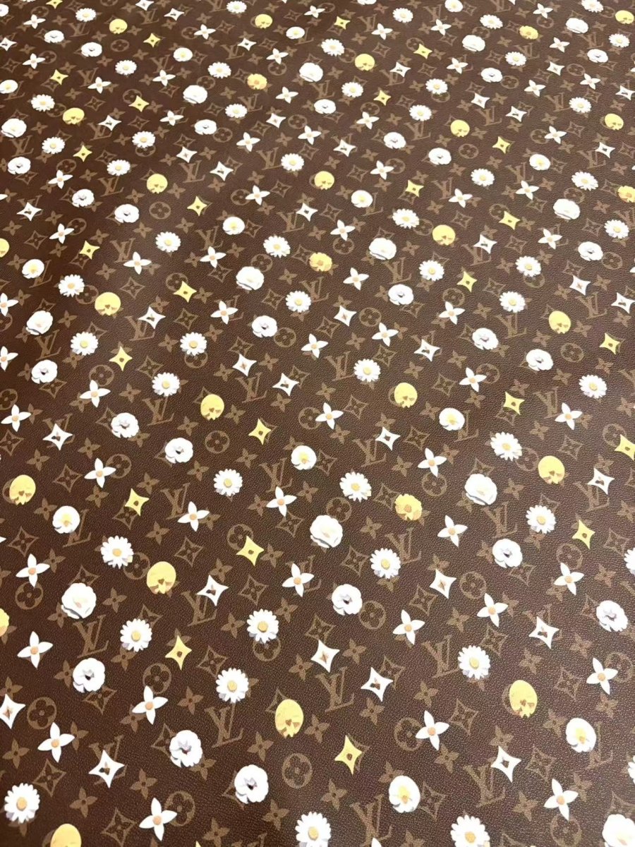 Brown Louis Vuitton Flower Designer Leather Sheet for DIY Crafts - mingfabricstore