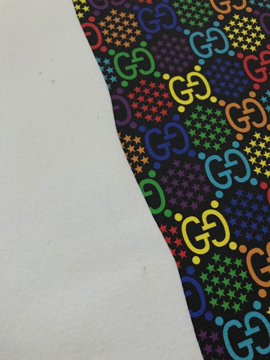 Colorful Black Gucci Spark Letter Leather Fabric for Shoe Custom Bag - mingfabricstore