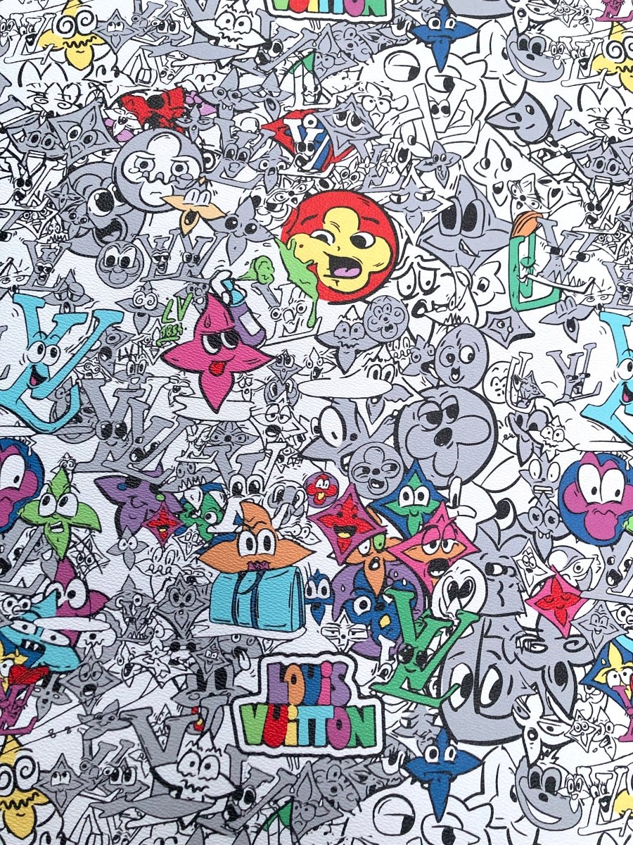 Colorful Cartoon Monogram LV Designer Custom Leather for Handmade Sewing - mingfabricstore