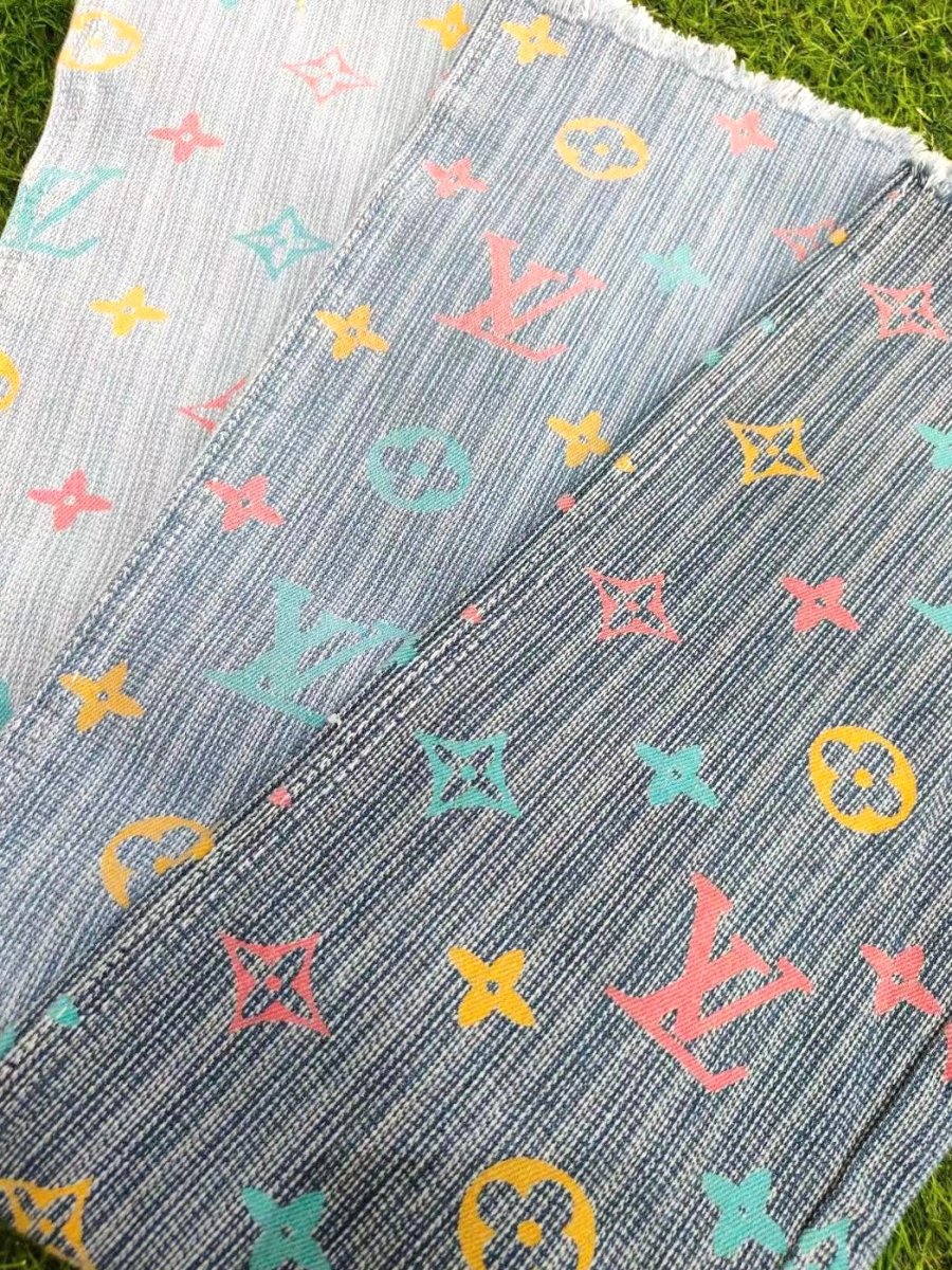 Colorful rainbow LV Texture Denim Fabric for Handmade DIY Crafts Jackets - mingfabricstore