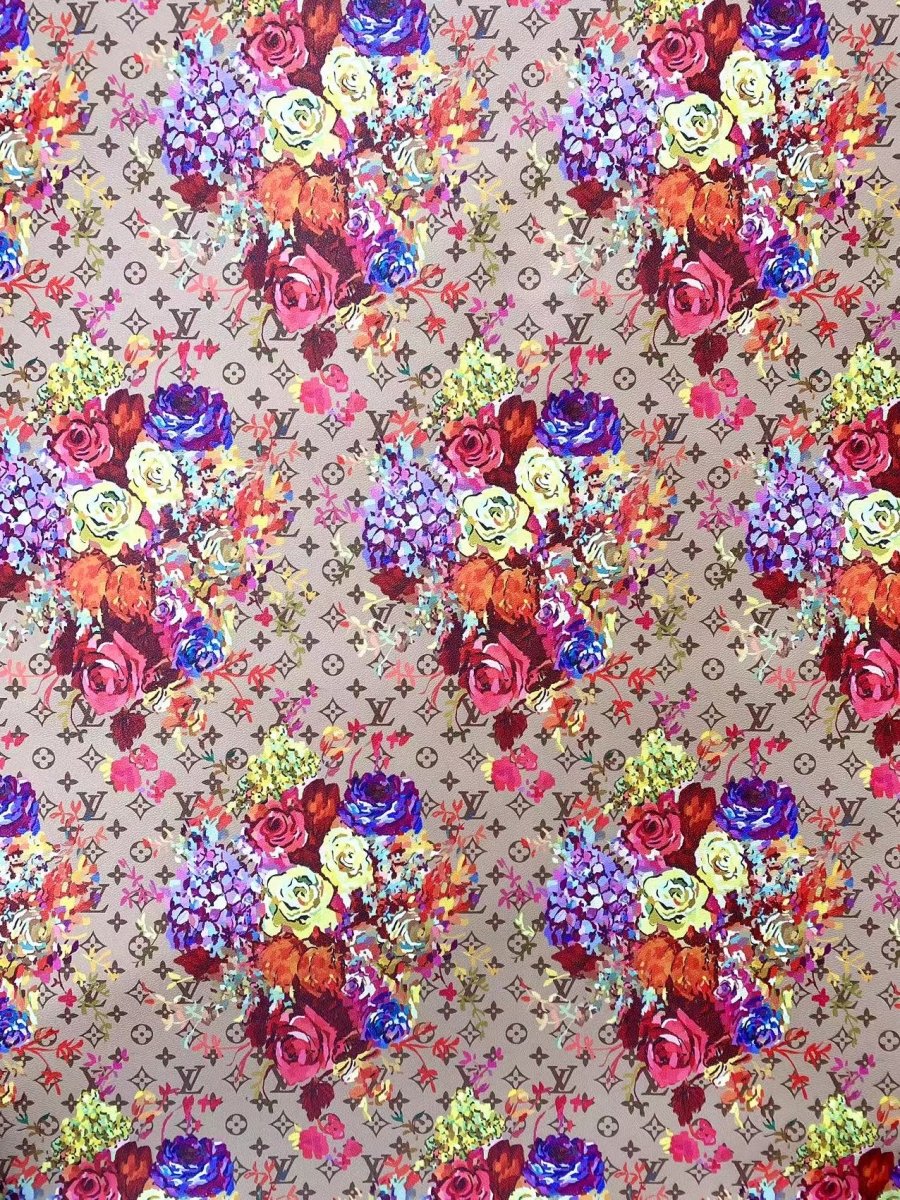 Custom Designer LV Vinly Floral Pattern for DIY Sewing Handmade Upholstery Custom Sneakers - mingfabricstore