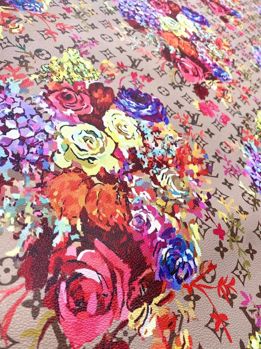 Custom Designer LV Vinly Floral Pattern for DIY Sewing Handmade Upholstery Custom Sneakers - mingfabricstore
