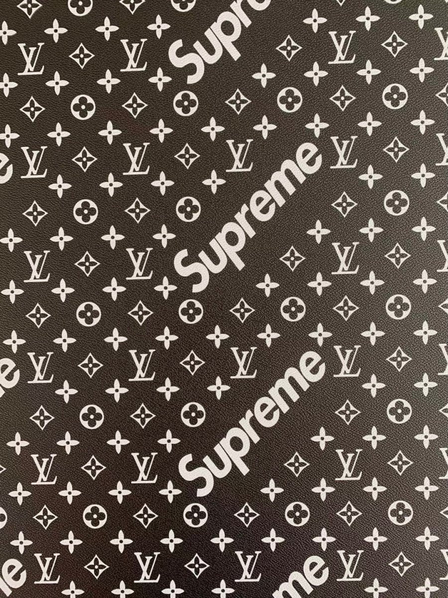 Custom Handcraft Black White Supreme LV Vinyl Leather for Sneakers Upholstery - mingfabricstore