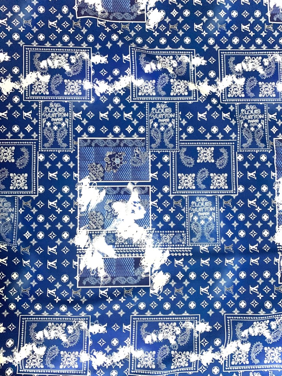 Custom Handmade Blue Print Dye LV Cotton Shirt Fabric for Crafting Jacket - mingfabricstore