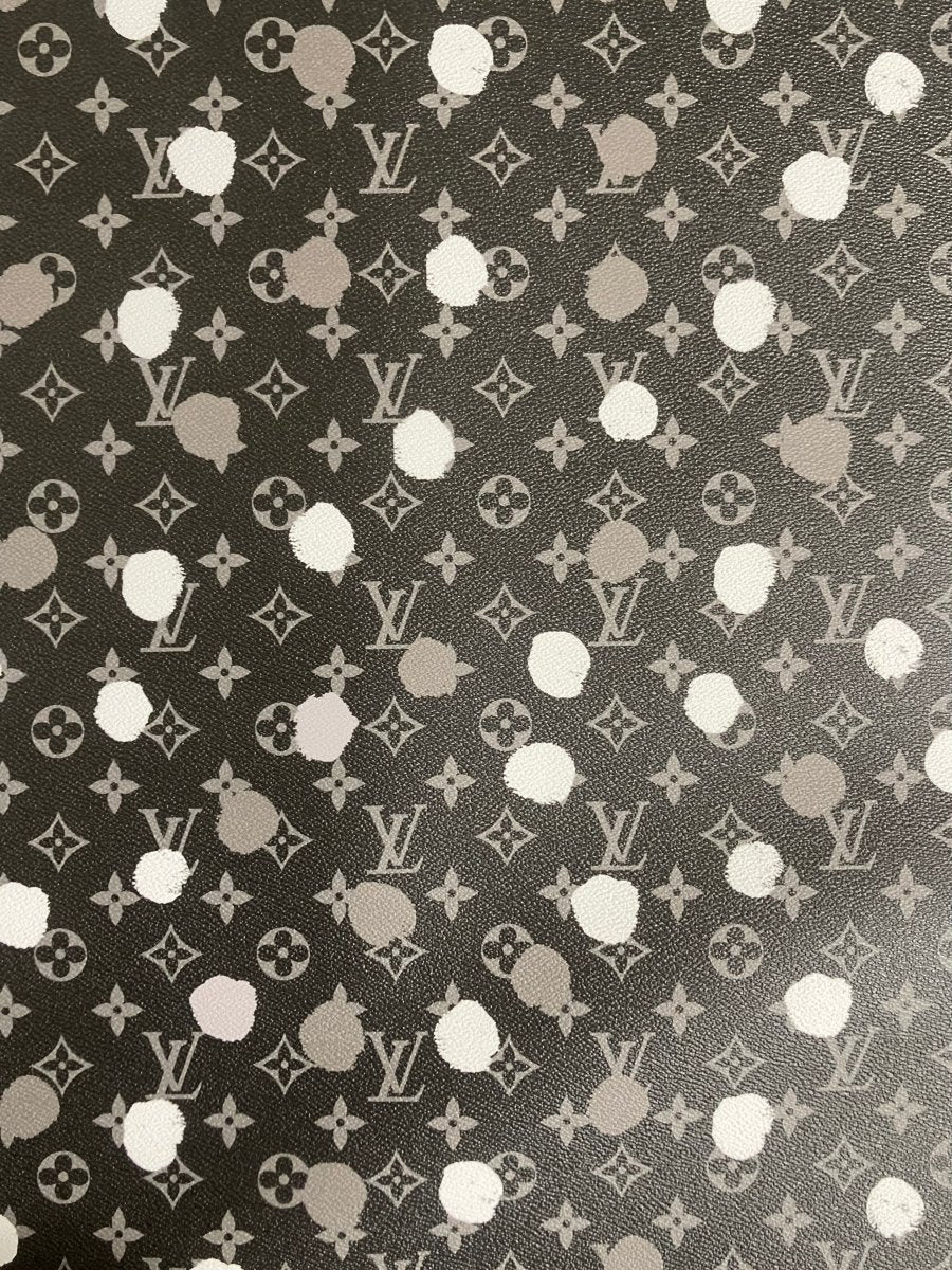 Custom Handmade Designer Leather Black White Dot LV Vinyl for Bag Upholstery - mingfabricstore