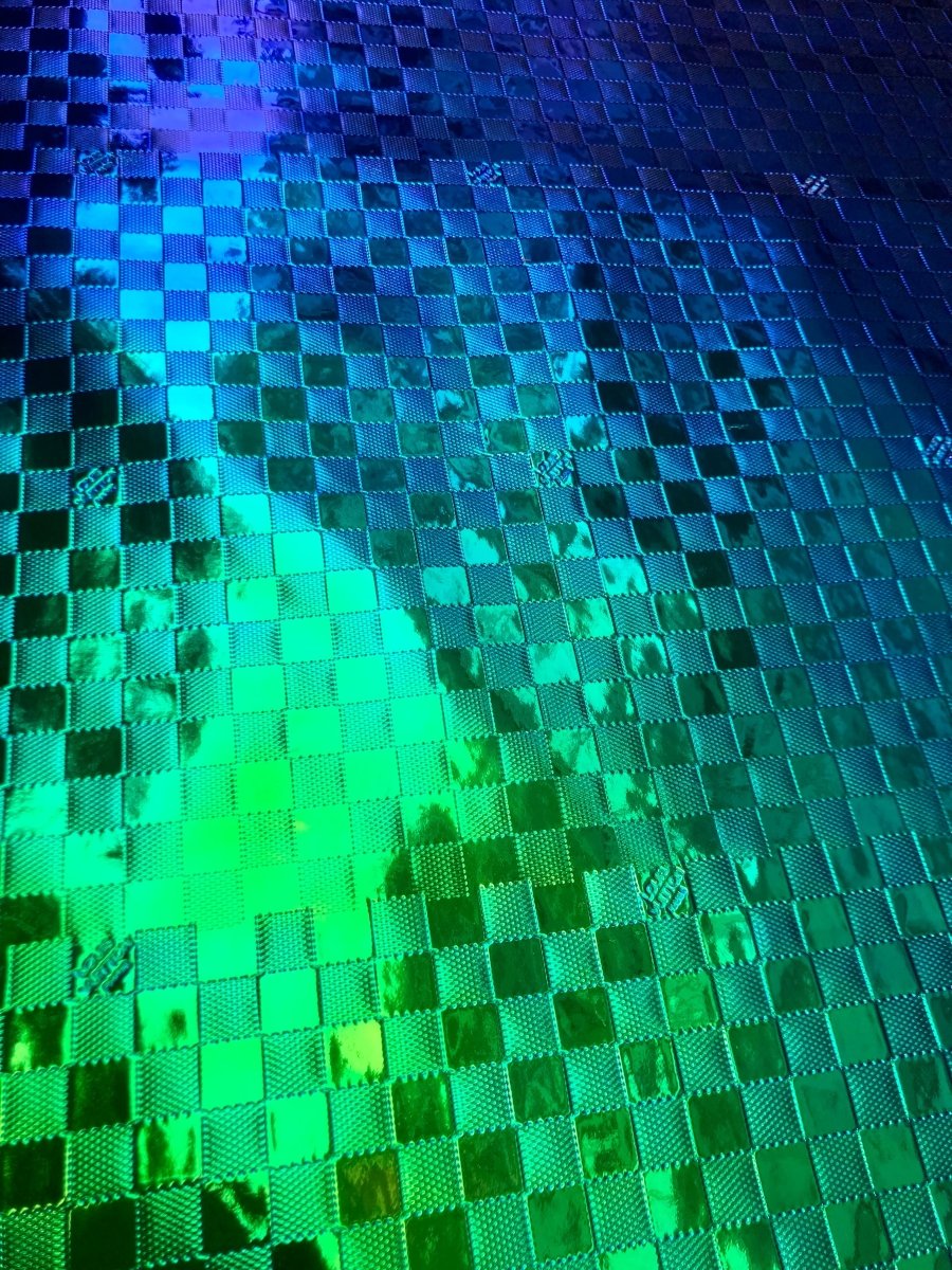 Custom Handmade DIY Green Blue Gradient Reflective Damier LV for Upholstery - mingfabricstore