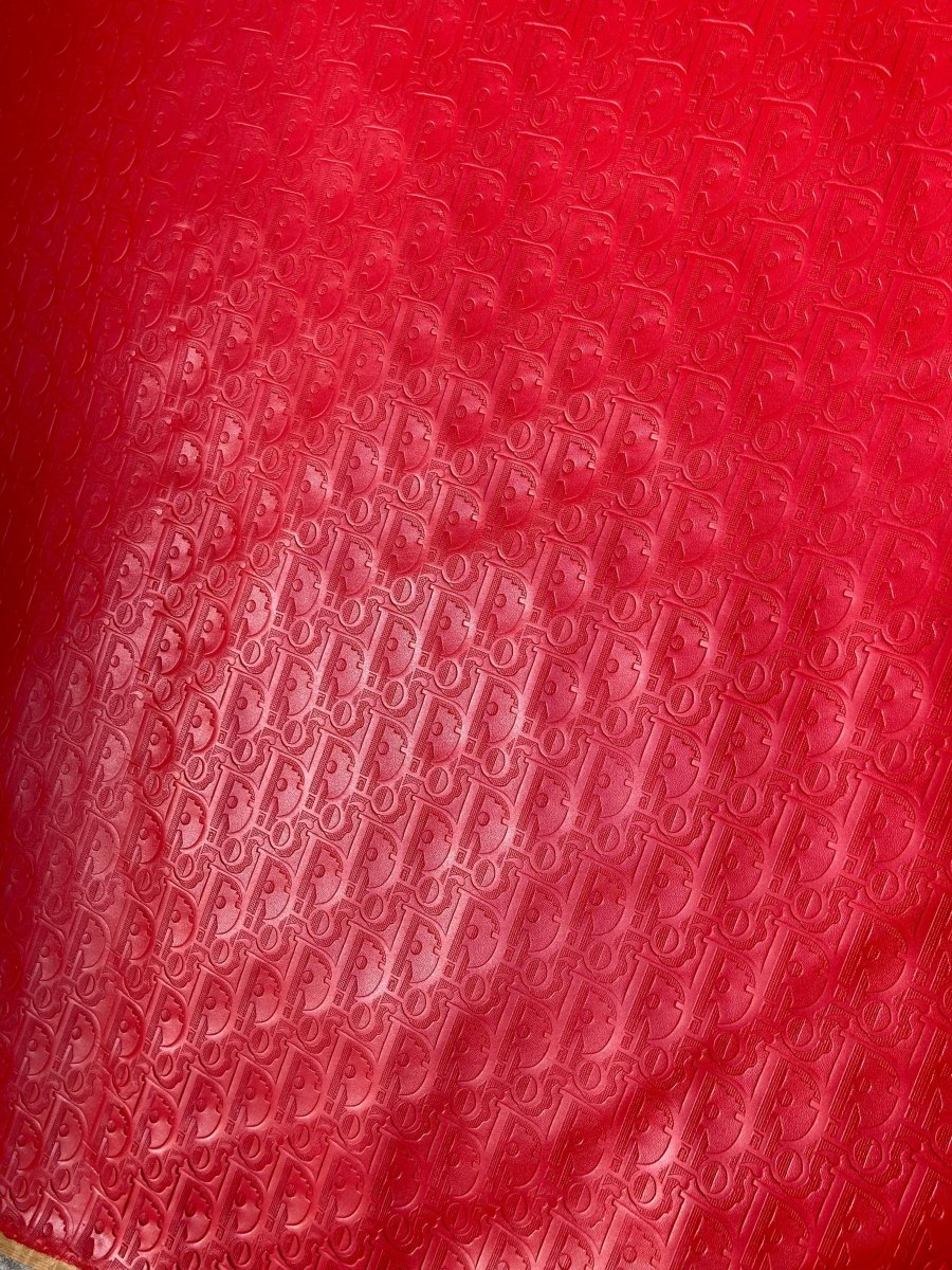 Custom Leather Handcraft Pure Red Embossed Dior Fabric - mingfabricstore