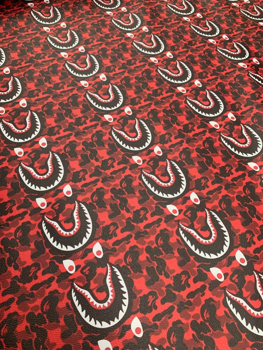 Custom Leather Red Bape Shark for Handmade Sneakers Upholstery - mingfabricstore
