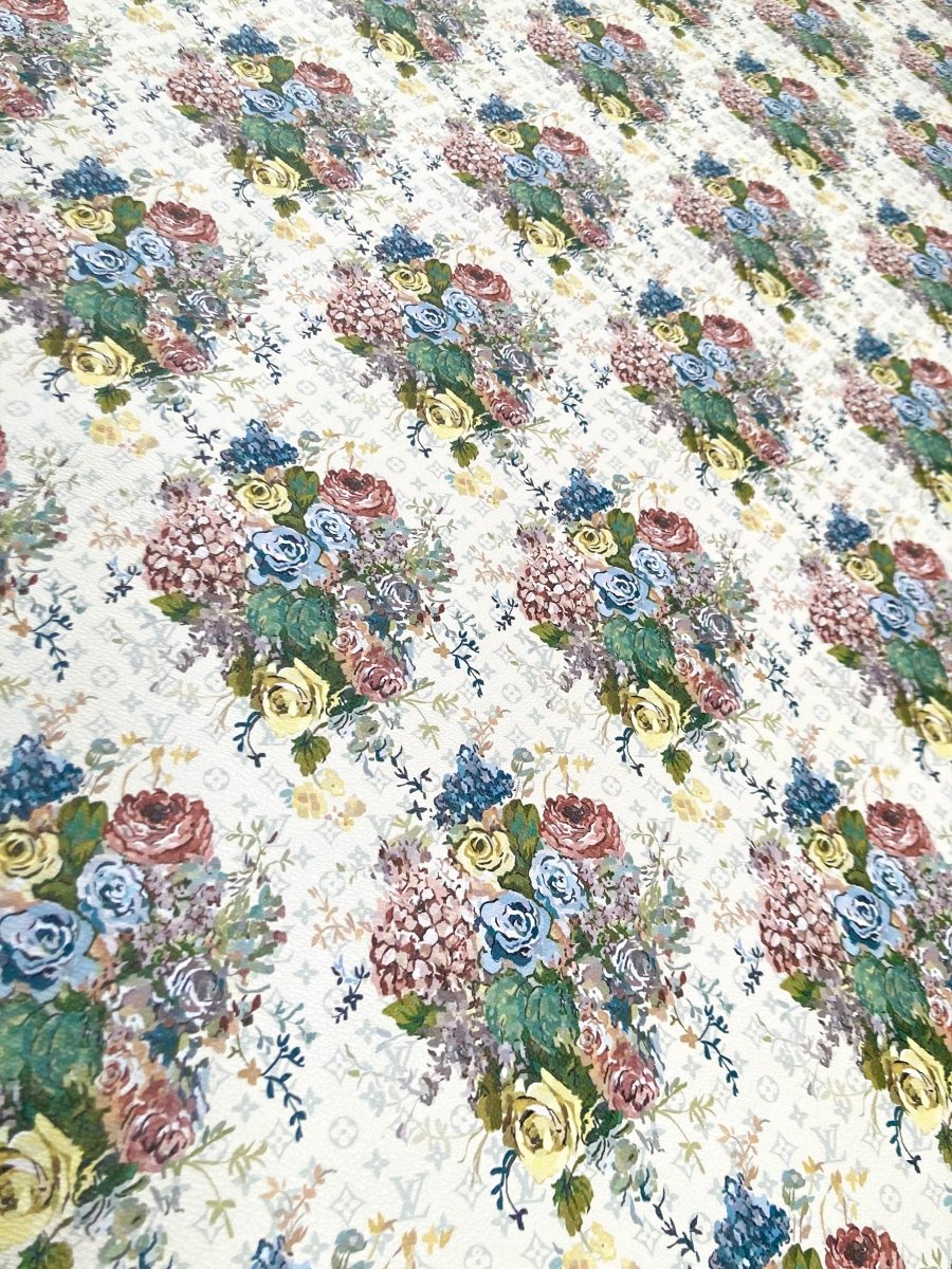Custom Material Floral LV Vinyl for Sneakers Upholstery Handmade - mingfabricstore