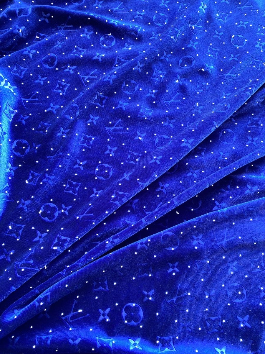 Dark Blue Navy Diamond Louis Vuitton LV Velvet Fabric for Custom Shoe Sneakerhead - mingfabricstore