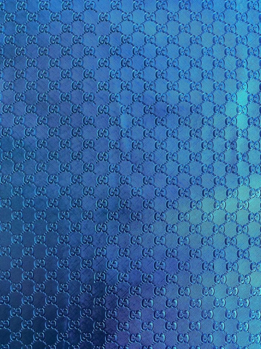 Deep Blue Embossed Gucci Faux Leather Custom Leather Fabric for DIY Sewing Sneakers - mingfabricstore