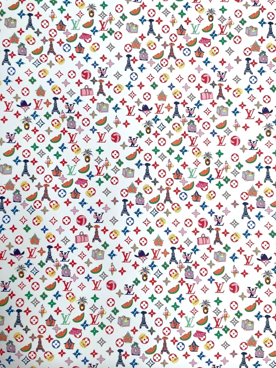 Designer Custom Vinyl LV Leather for DIY Upholstery Handmade Sneakers Fabric Sold by Yard - mingfabricstore