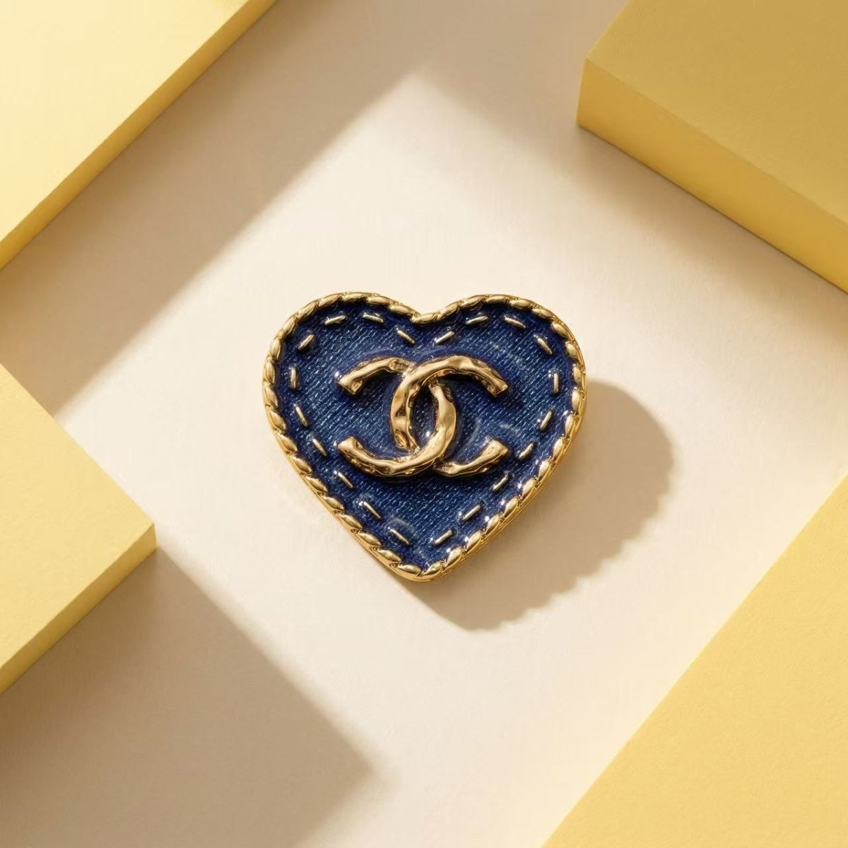 Designer Inspired Chanel Denim Heart Cherry Brooches for Women - mingfabricstore