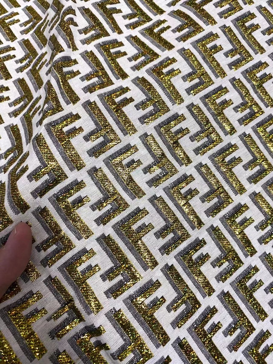Fendi Golden Shiny Designer Fabric Jacquard for DIY Sewing Projects - mingfabricstore