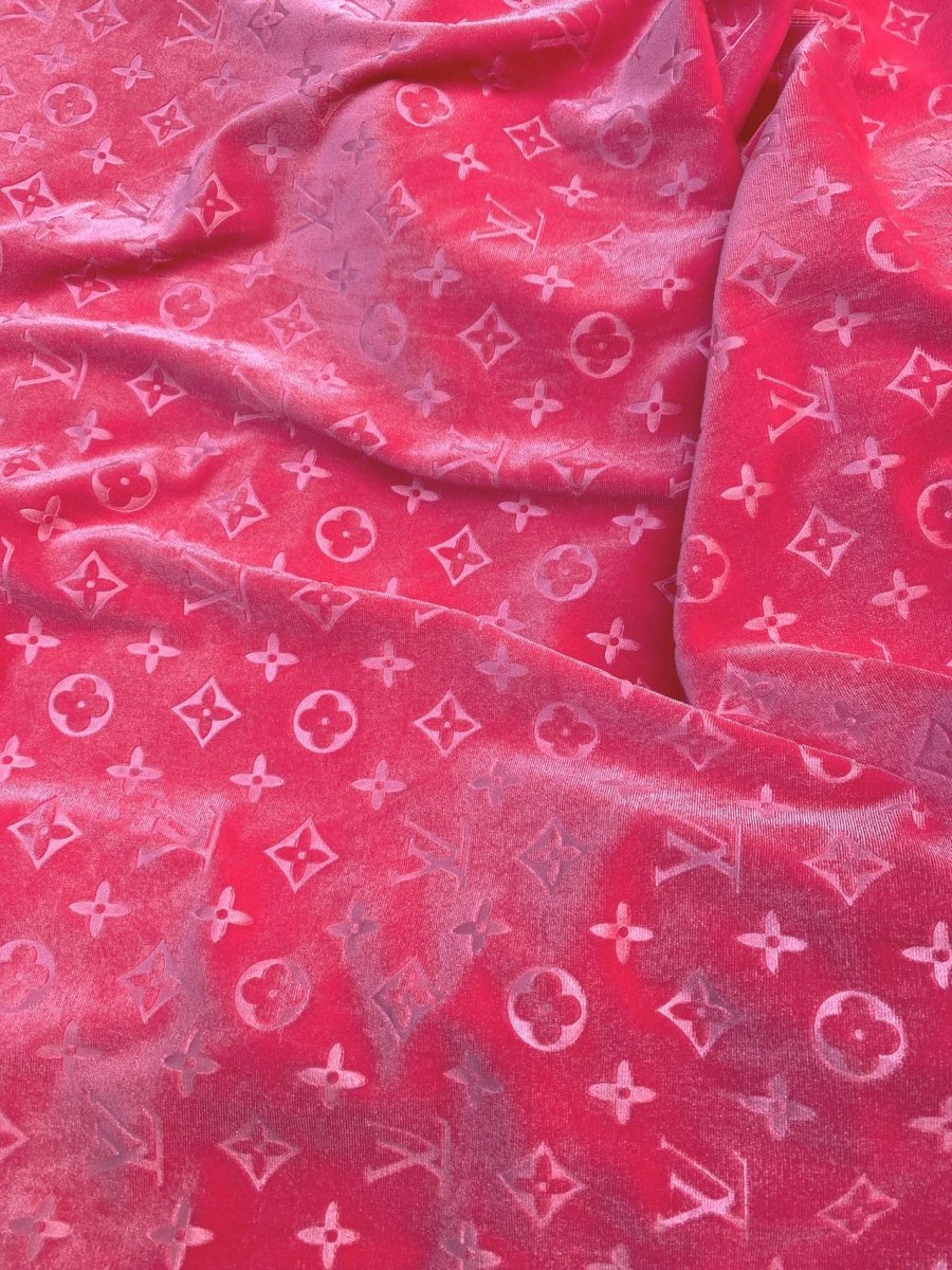 Girl Pink LV Velvet Fabric for Custom Sneakers Sewing Car Upholstery - mingfabricstore