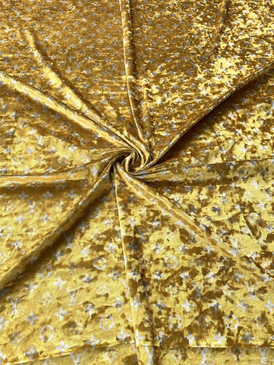 Golden Luxury Louis Vuitton Velvet Fabric for Bespoke Car Wrap - mingfabricstore