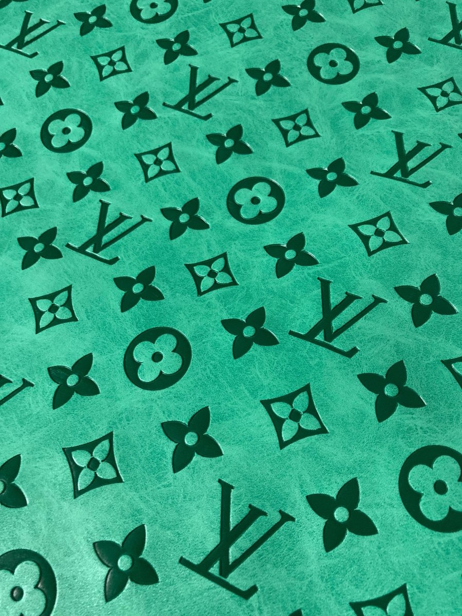 Green Embossed Vantage Lv Leather for Customize Shoe Bag - mingfabricstore