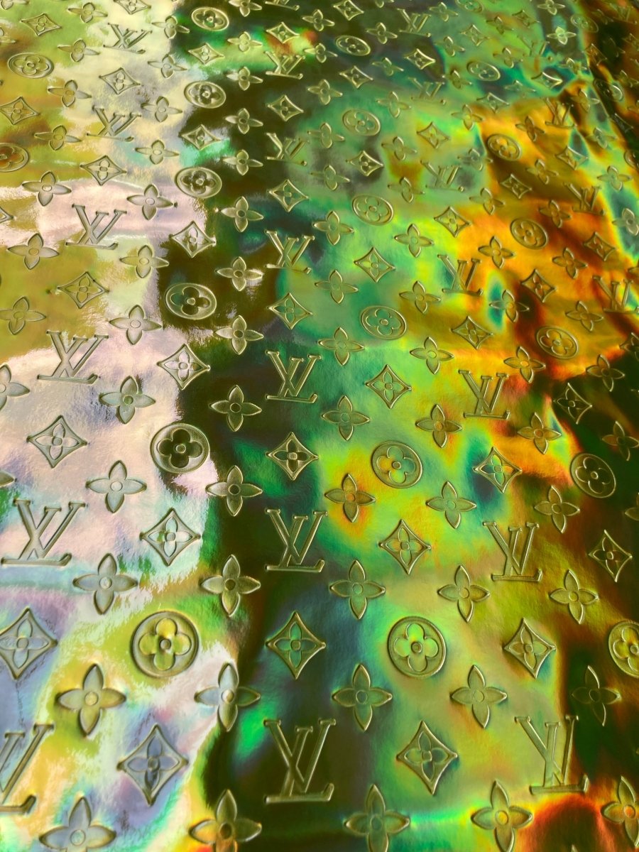 Handcrafts Golden Reflective LV Vinyl Material for Custom - mingfabricstore