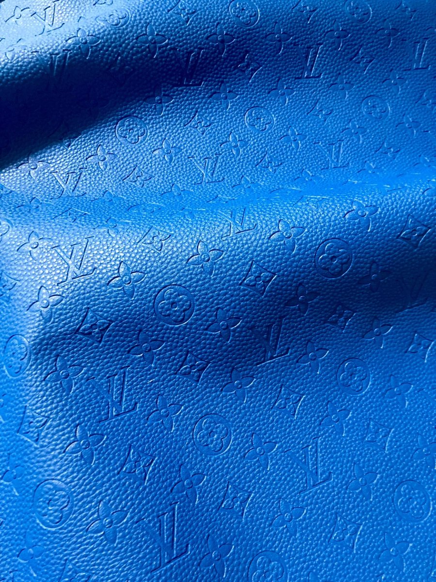 Handmade Leather Fabric Royal Blue Embossed LV for Sneakers Upholstery - mingfabricstore