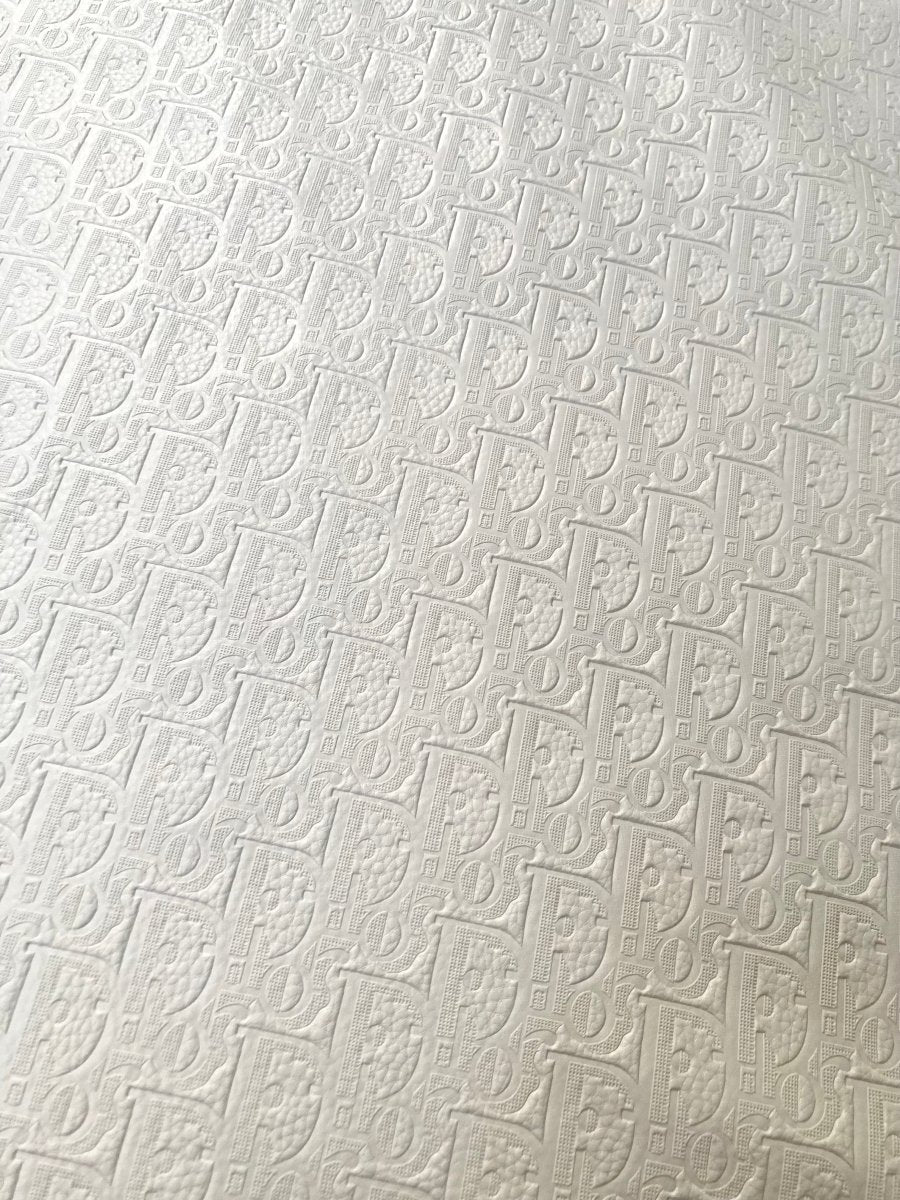 Handmade Leather White Embossed Dior Vinyl Fabric for Custom - mingfabricstore