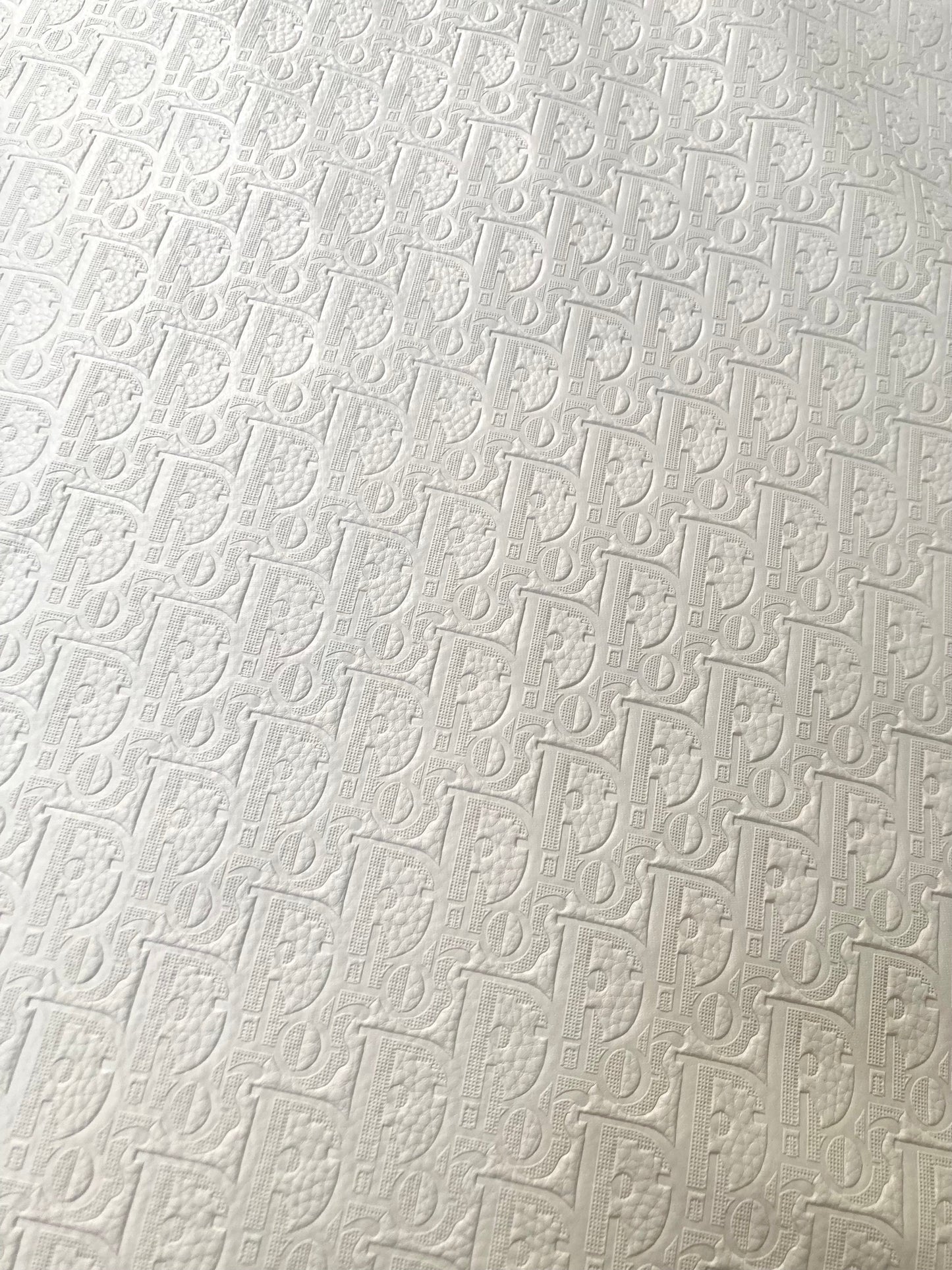 Handmade Leather White Embossed Dior Vinyl Fabric for Custom