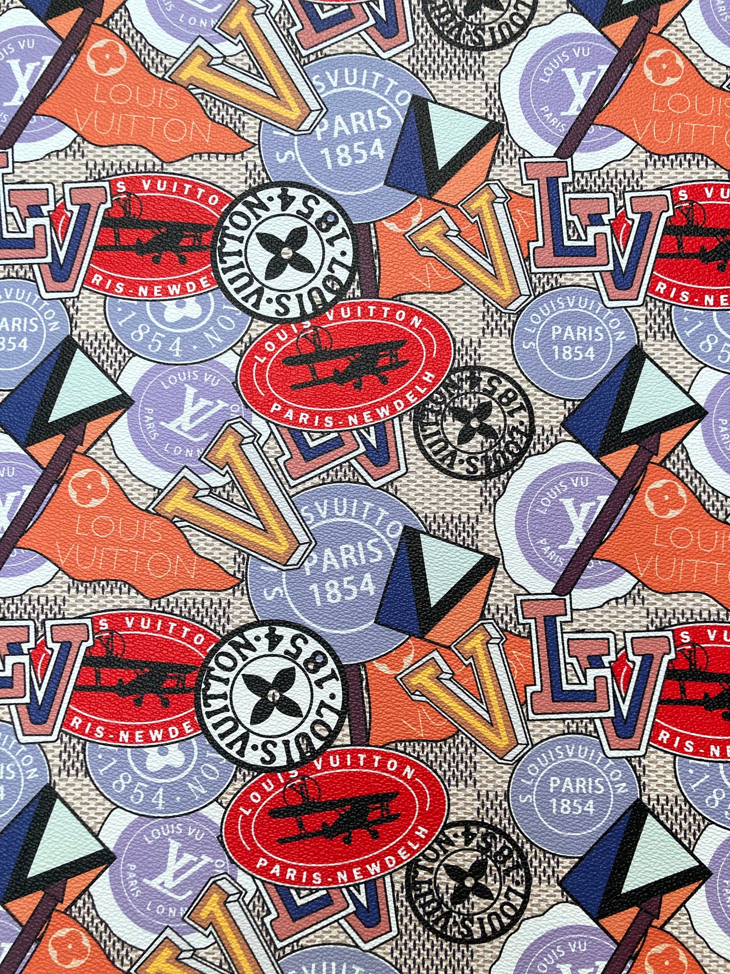 Custom Leather Handcraft Material Vintage LV Pattern Vinyl Fabric for Bag Sneakers