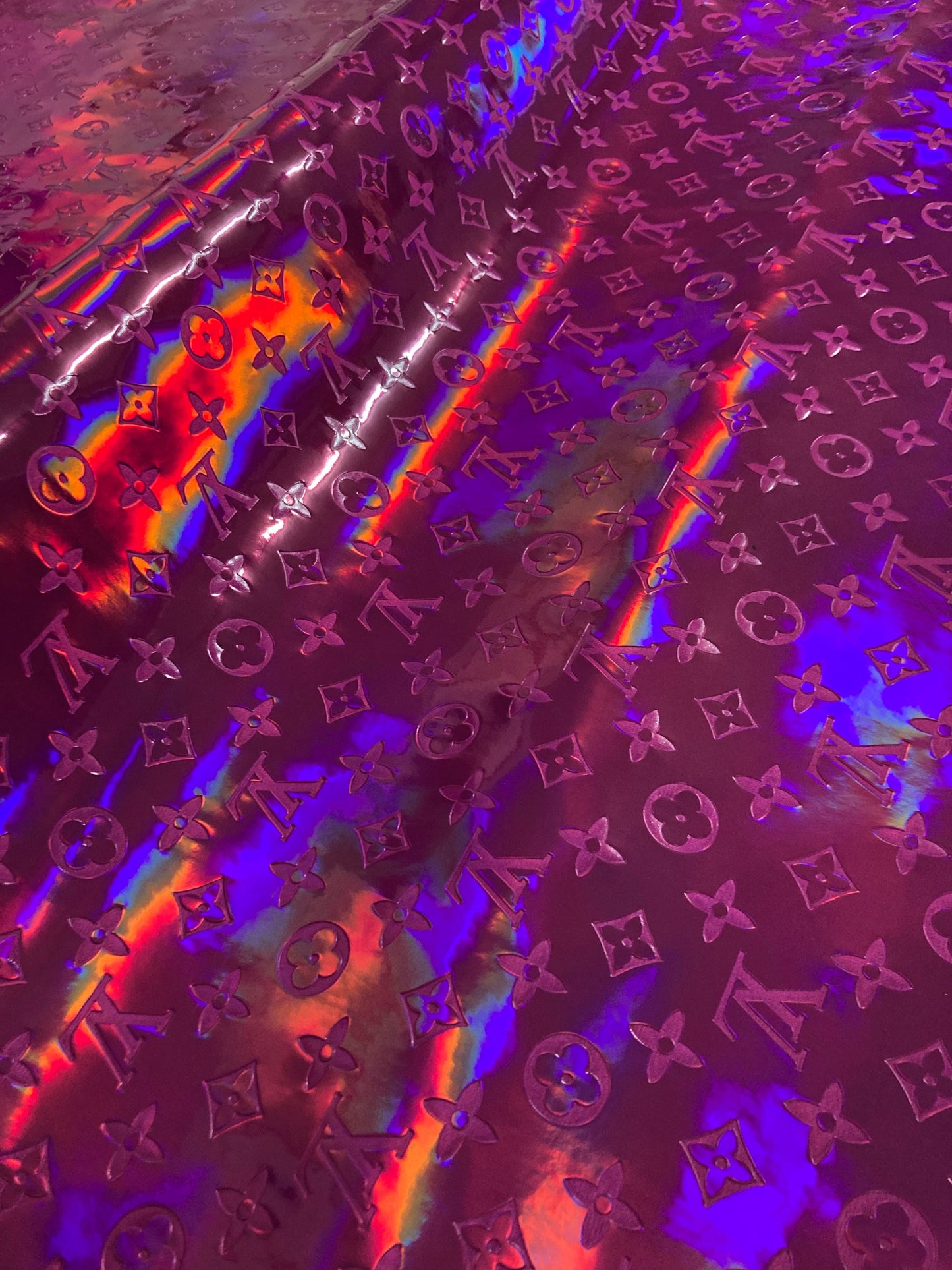 Handcraft Leather Pink Hologram LV Material for Custom Sneakers