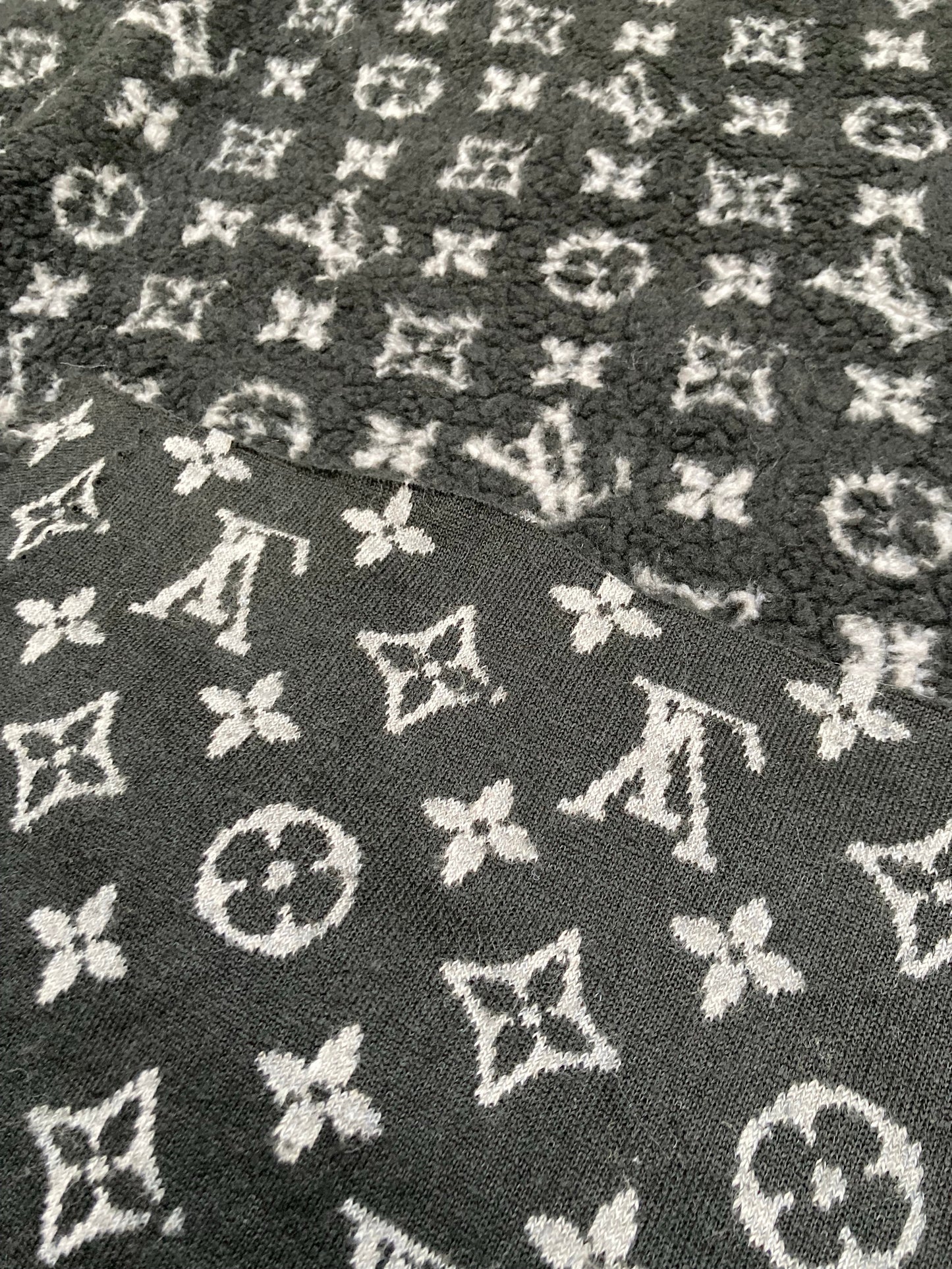 Black Furry Cozy LV Teddy Fleece Flannel Fabric