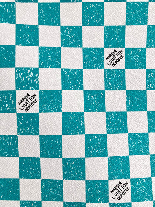 Aqua Green Handwriting LV Louis Vuitton Vinyl Faux Leather Designer Fabric for Bag