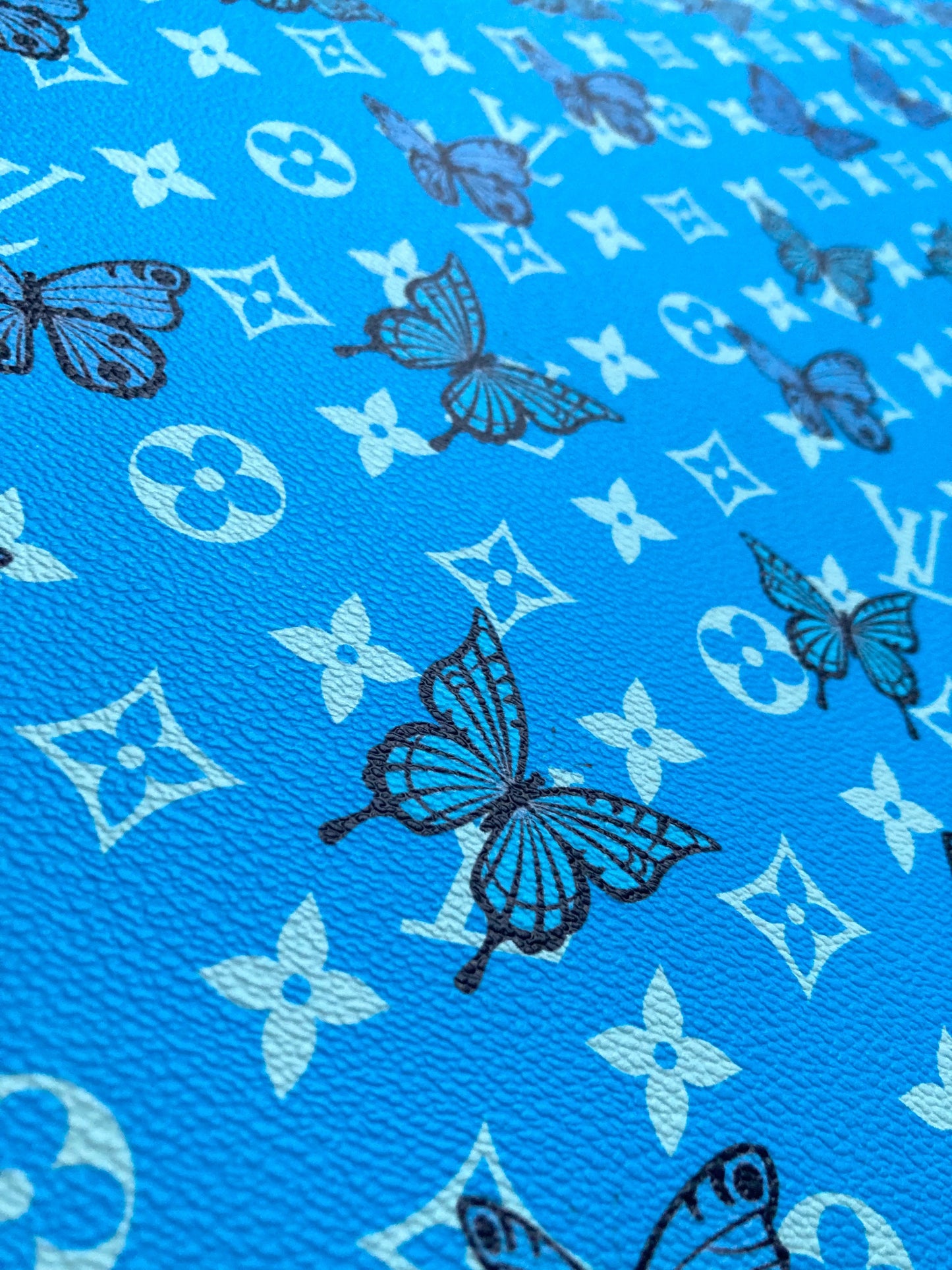 Blue Butterfyl Designer Custom LV Faux Leather by Yard for Sneakers Crafts Upholstery
