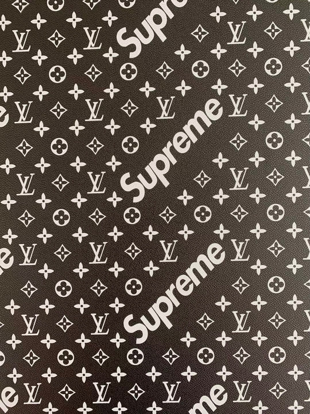 Custom Handcraft Black White Supreme LV Vinyl Leather for Sneakers Upholstery