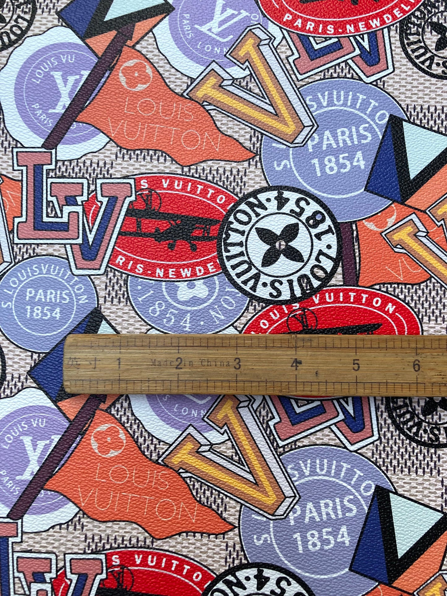 Custom Leather Handcraft Material Vintage LV Pattern Vinyl Fabric for Bag Sneakers